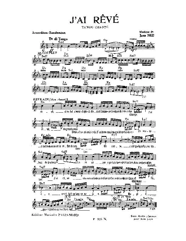 télécharger la partition d'accordéon J'ai rêvé (Tango Chanté) au format PDF