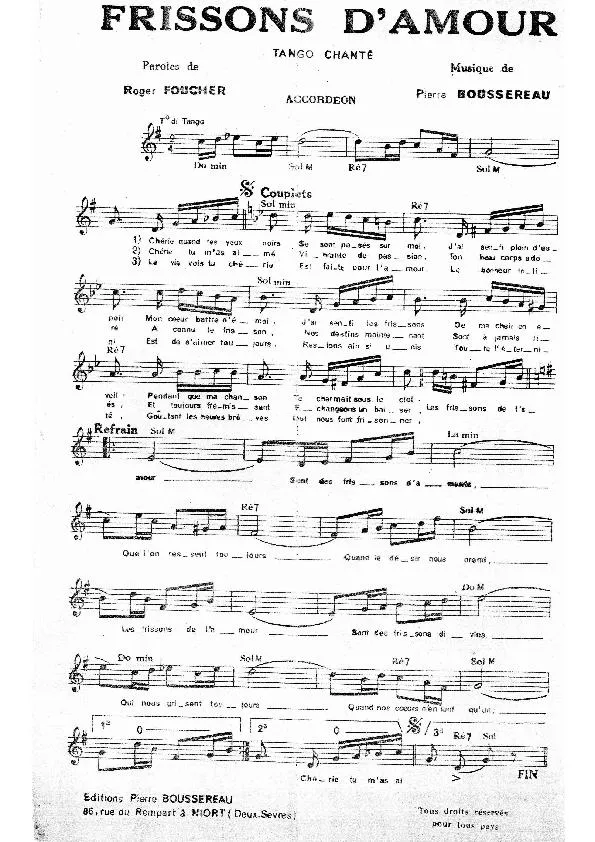 télécharger la partition d'accordéon Frissons d'amour (Tango Chanté) au format PDF