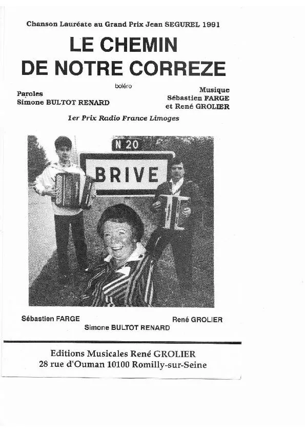 télécharger la partition d'accordéon Le chemin de notre corrèze (Boléro) au format PDF