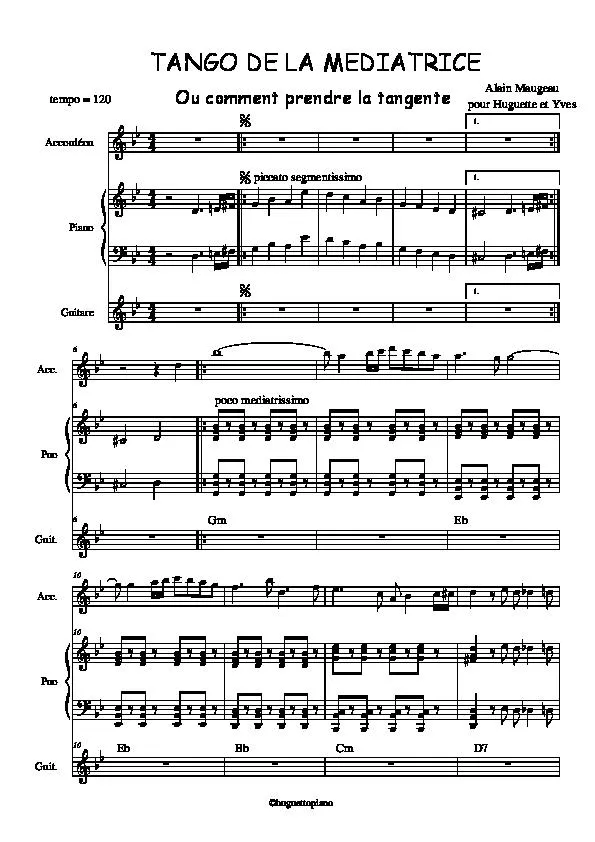 télécharger la partition d'accordéon Tango de la médiatrice (Ou Comment prendre la tangente) au format PDF