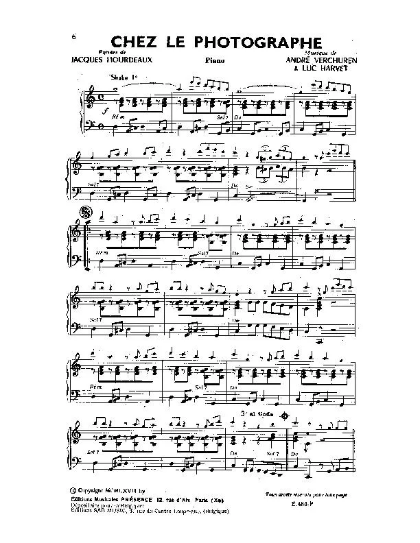 télécharger la partition d'accordéon Chez le photographe (Shake) (Piano) au format PDF