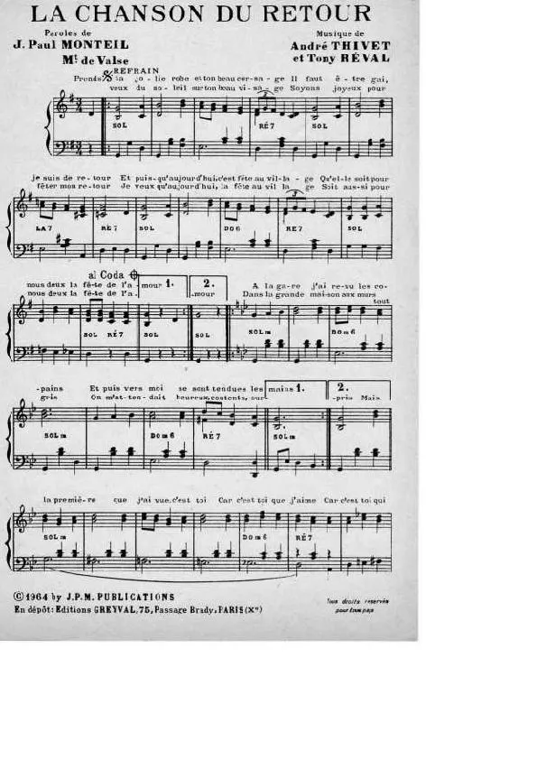 télécharger la partition d'accordéon La Chanson du Retour (Valse) au format PDF