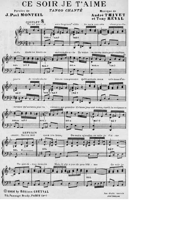 télécharger la partition d'accordéon Ce soir je t'aime (Tango Chanté) au format PDF