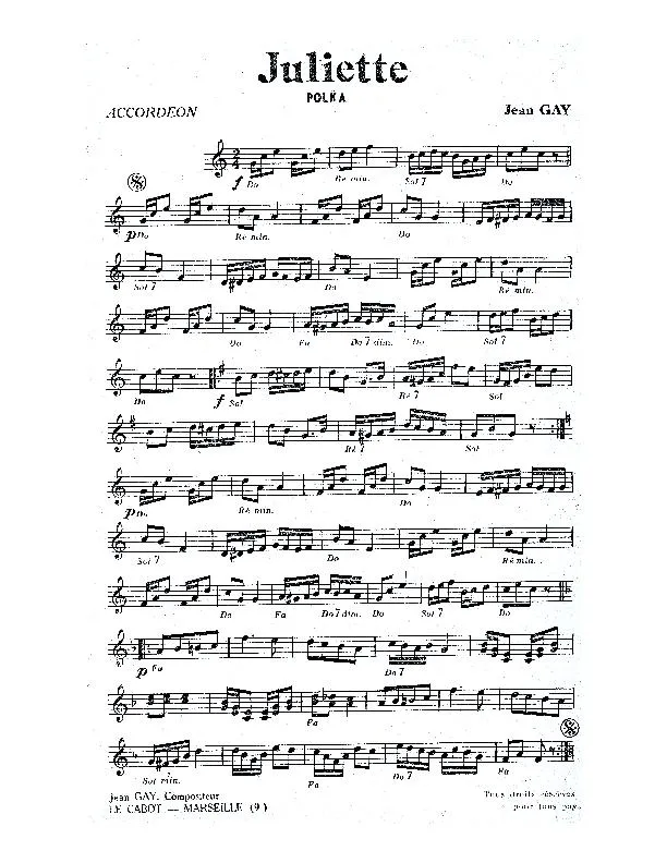 télécharger la partition d'accordéon Juliette (Polka) au format PDF