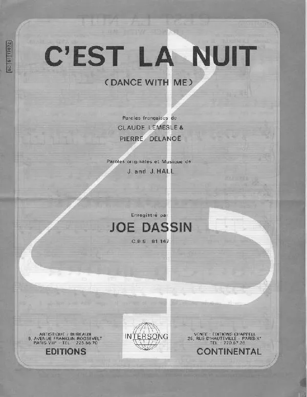 télécharger la partition d'accordéon C'est la nuit (Dance with me) (Chant : Joe Dassin) au format PDF