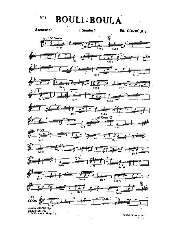 télécharger la partition d'accordéon Bouli Boula (Samba) au format PDF