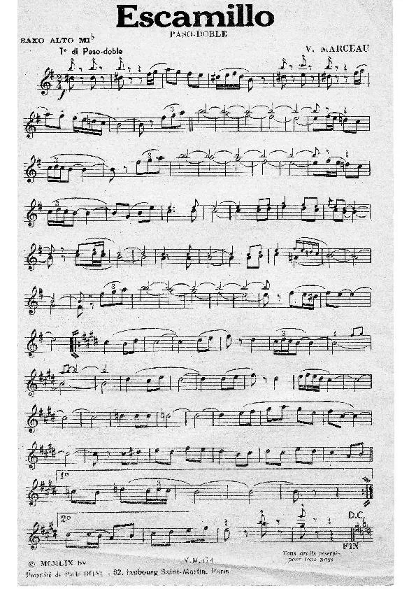 télécharger la partition d'accordéon Escamillo (Paso Doble) (Partie saxo alto mib) au format PDF
