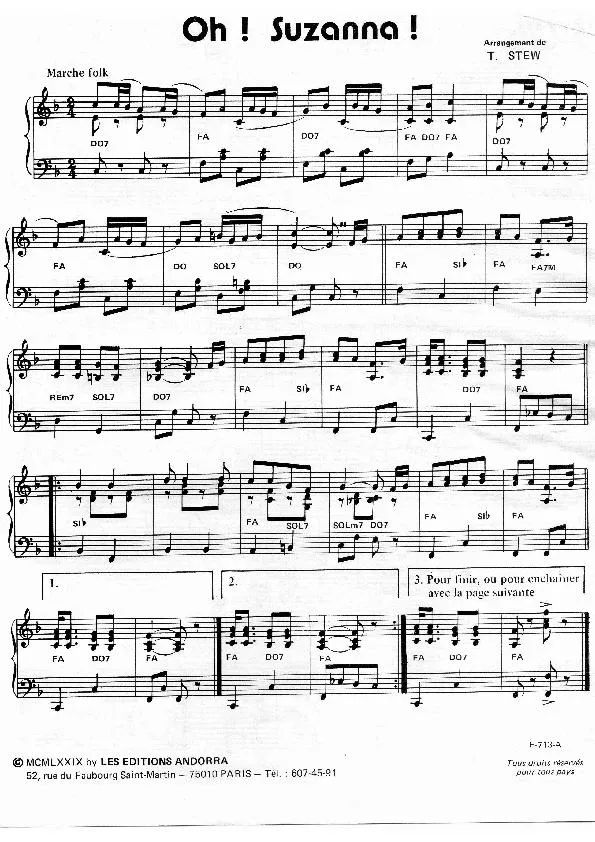 télécharger la partition d'accordéon Oh Suzanna (Marche Folk) au format PDF