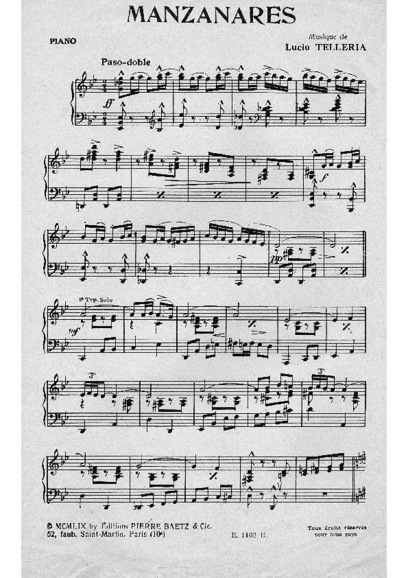télécharger la partition d'accordéon Manzanares (Paso Doble) (Piano) au format PDF