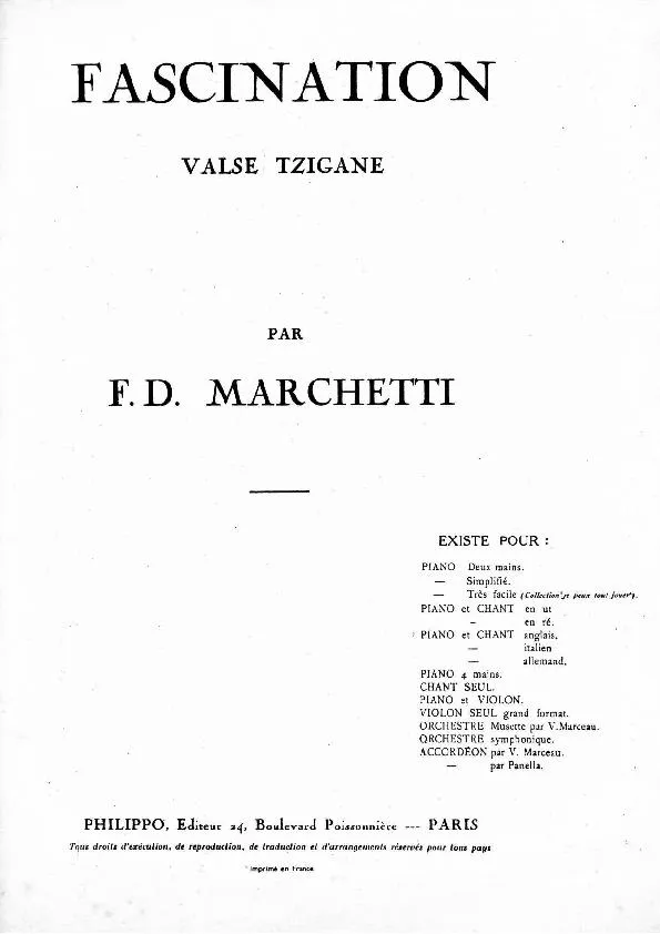 télécharger la partition d'accordéon Fascination (Valse Tzigane) (Piano) au format PDF