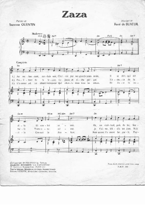 télécharger la partition d'accordéon Zaza (Chant : Georgette Plana) au format PDF