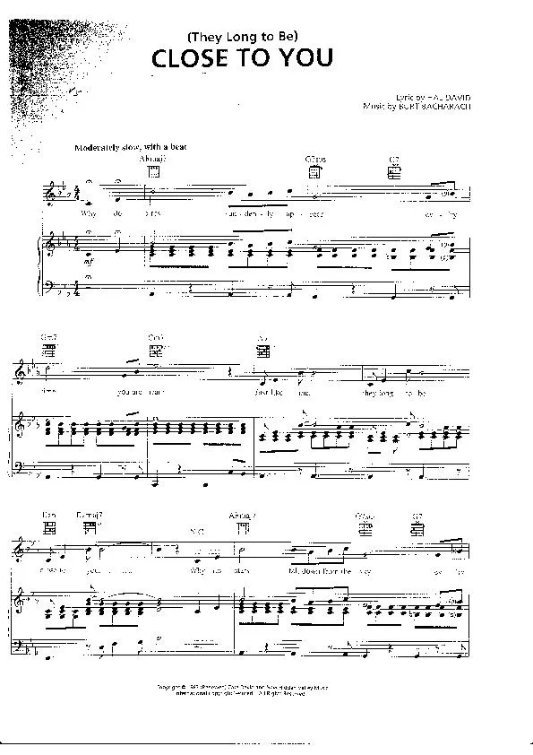 télécharger la partition d'accordéon Close to you (They long to be)  au format PDF