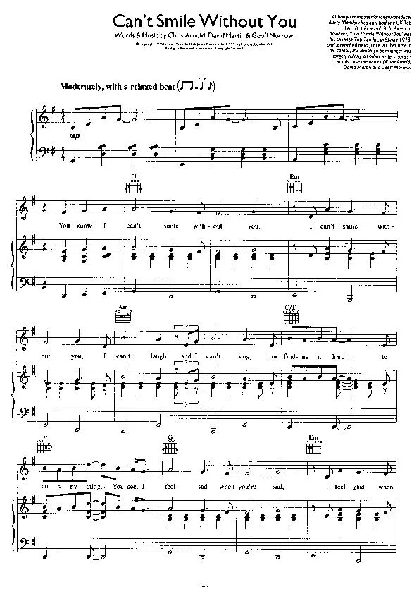 télécharger la partition d'accordéon Can't smile without you au format PDF