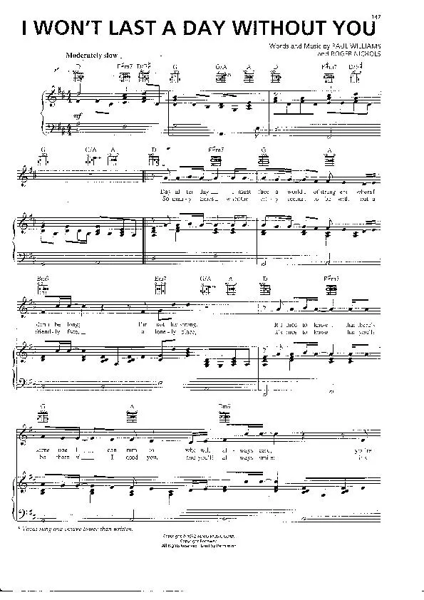 télécharger la partition d'accordéon I won't last a day without you au format PDF