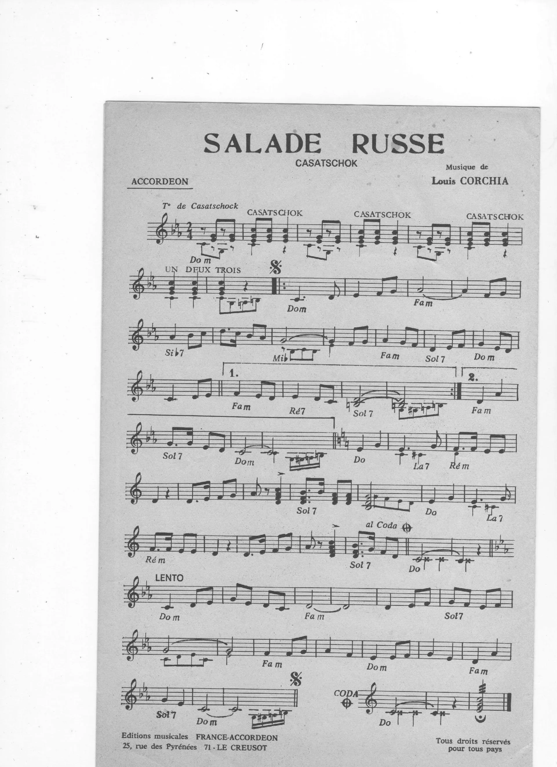 télécharger la partition d'accordéon Salade Russe (Casatschok) au format PDF