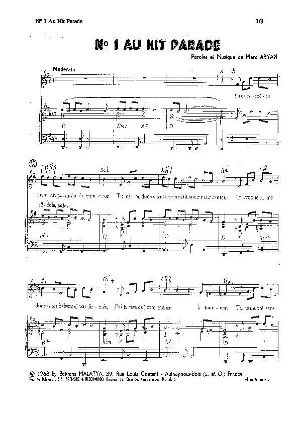 télécharger la partition d'accordéon N°1 au hit parade au format PDF
