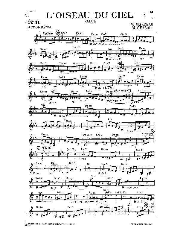 télécharger la partition d'accordéon L'oiseau du ciel (Valse) au format PDF