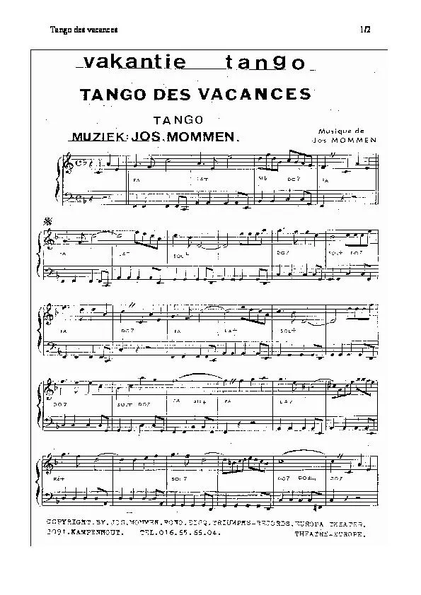 télécharger la partition d'accordéon Tango des vacances (Vakantie Tango) au format PDF