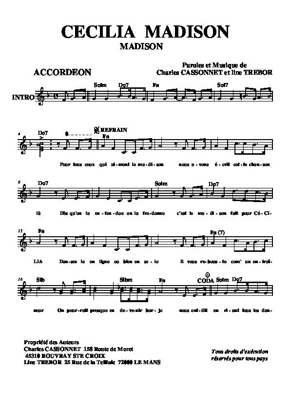 télécharger la partition d'accordéon Cécilia Madison au format PDF