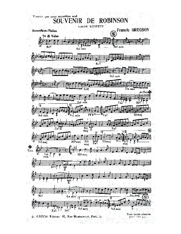 télécharger la partition d'accordéon Souvenir de Robinson (Valse Musette) au format PDF