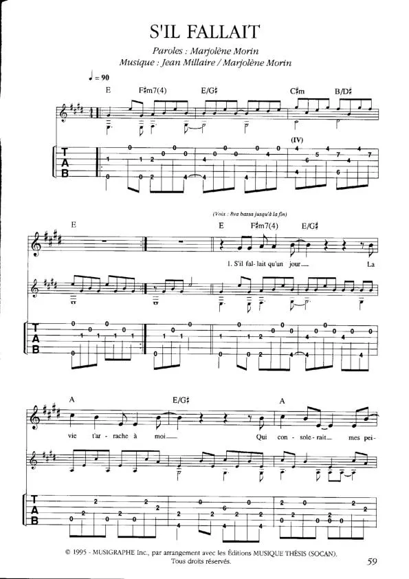 télécharger la partition d'accordéon S'il fallait (Tablature guitare) au format PDF