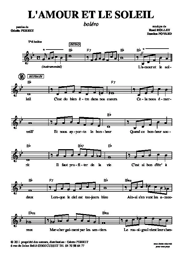 télécharger la partition d'accordéon L'amour et le soleil (Boléro) au format PDF