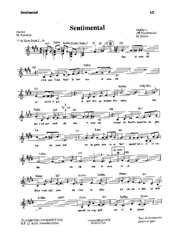 télécharger la partition d'accordéon Sentimental (Slow Rock) au format PDF