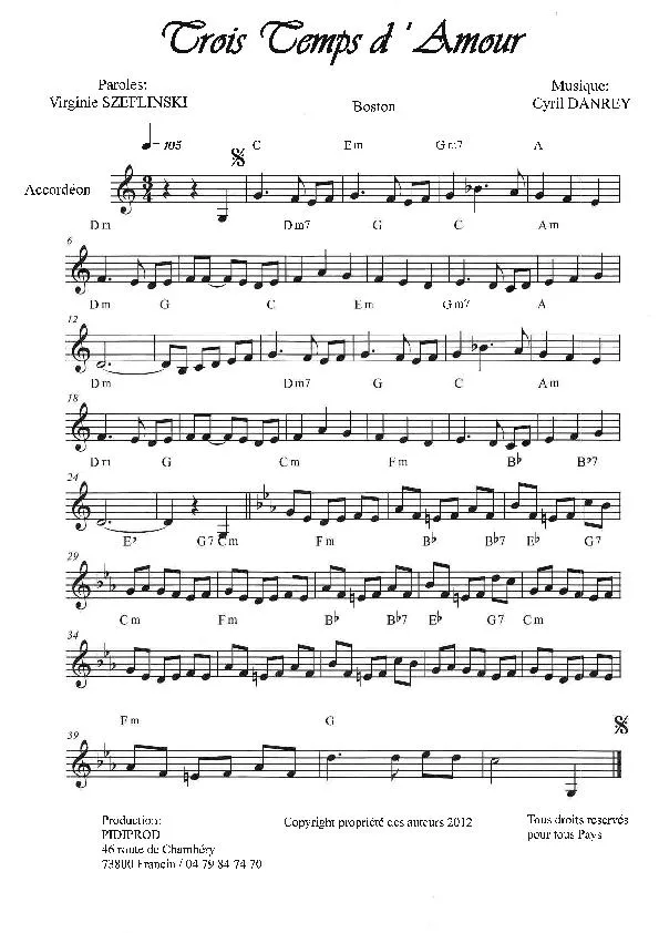 télécharger la partition d'accordéon Trois temps d'amour (Boston) au format PDF