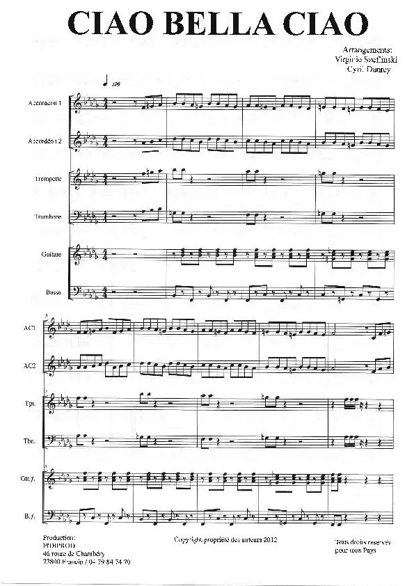 télécharger la partition d'accordéon Ciao bella ciao (Orchestration Complète) au format PDF