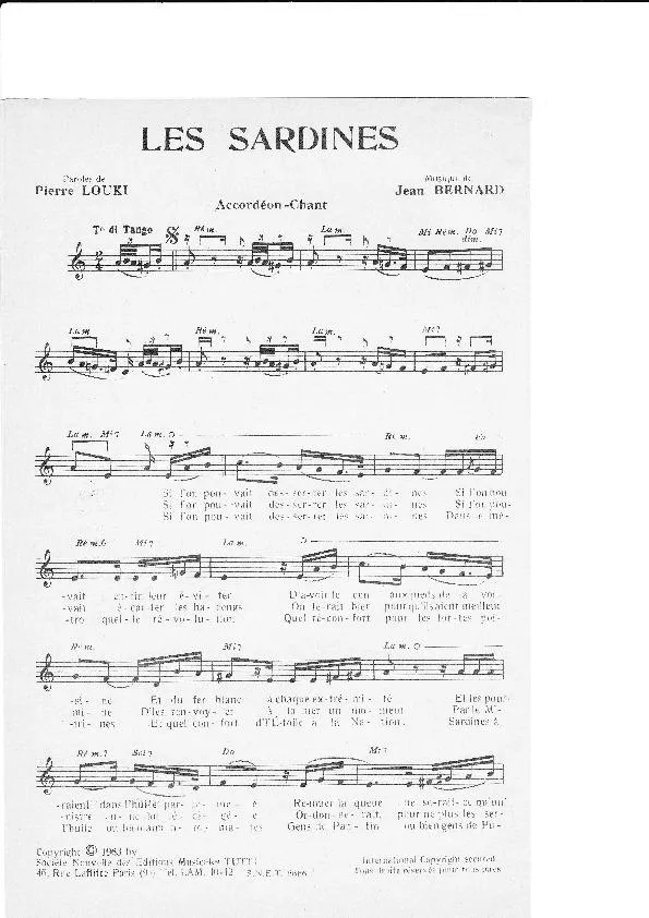 télécharger la partition d'accordéon Les Sardines (Tango) au format PDF