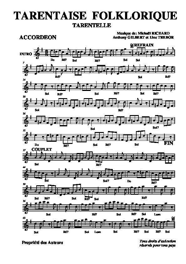 télécharger la partition d'accordéon Tarentaise folklorique (Tarentelle) au format PDF