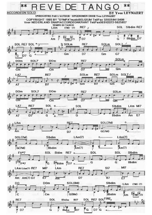 télécharger la partition d'accordéon Rêve de Tango (Tango) au format PDF
