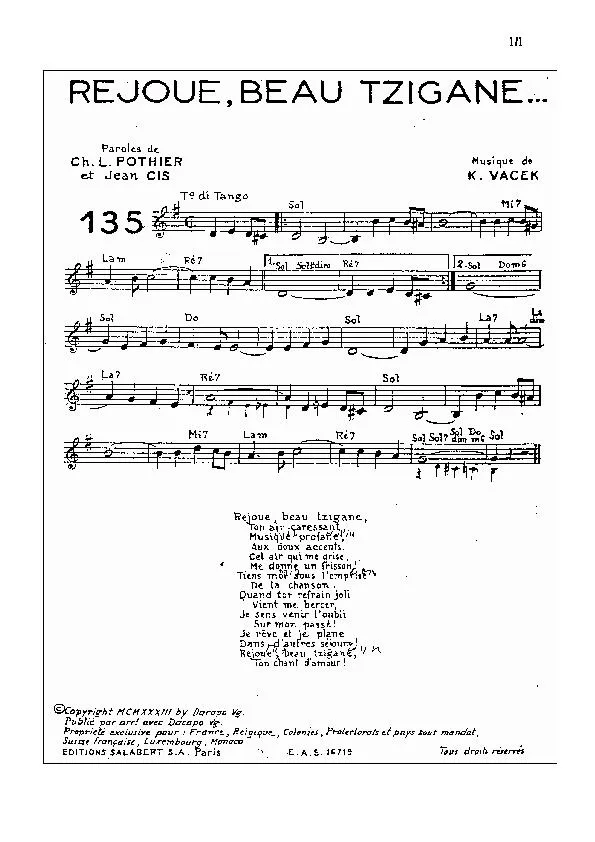 télécharger la partition d'accordéon Rejoue beau tzigane (Play to me Gipsy) (Tango) au format PDF