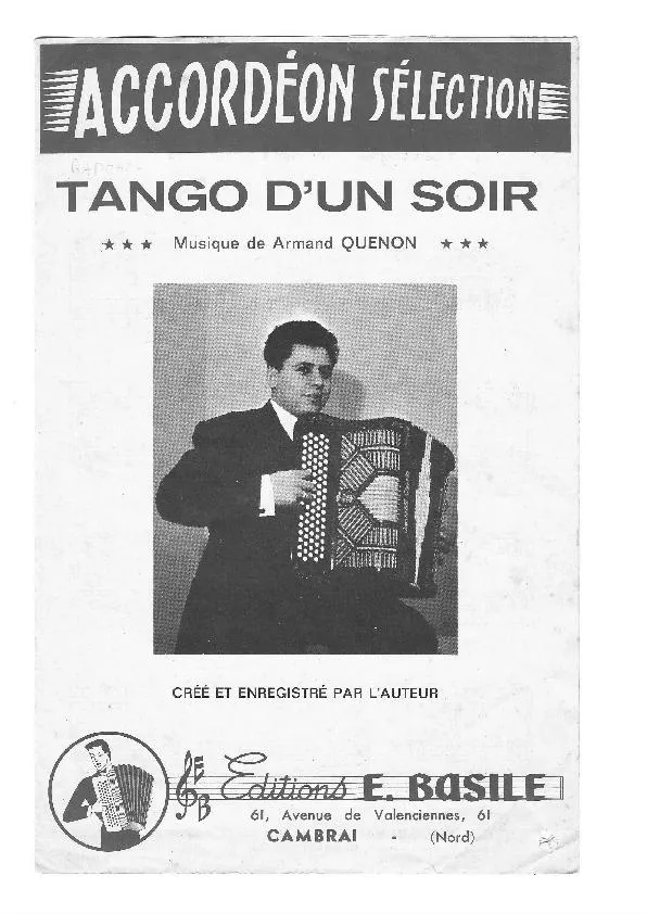 télécharger la partition d'accordéon Tango d'un soir au format PDF