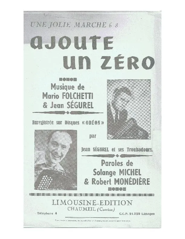 télécharger la partition d'accordéon Ajoute un zéro (Marche) au format PDF