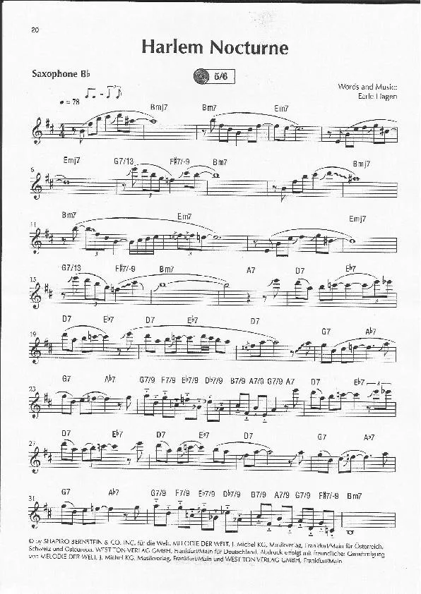 télécharger la partition d'accordéon Harlem Nocturne (Partie saxophone Bb) au format PDF
