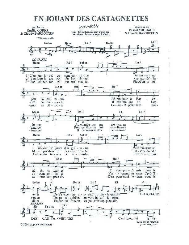 télécharger la partition d'accordéon En jouant des castagnettes (Paso doble) au format PDF
