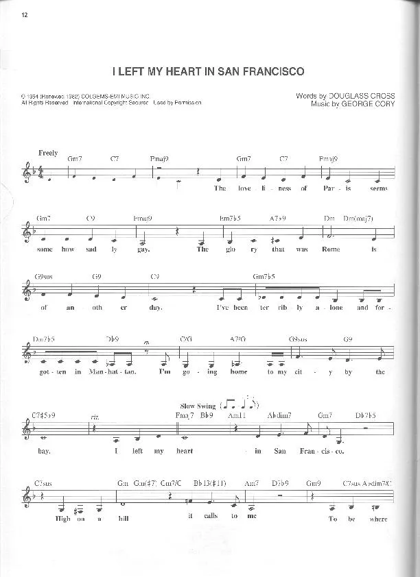 télécharger la partition d'accordéon I Left My Heart in San Francisco au format PDF