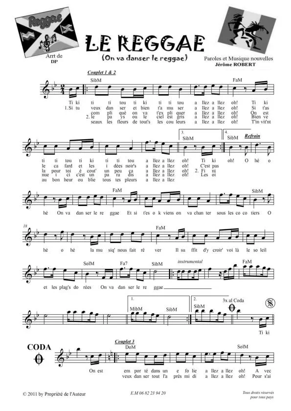télécharger la partition d'accordéon Le Reggae (On va danser le reggae) au format PDF