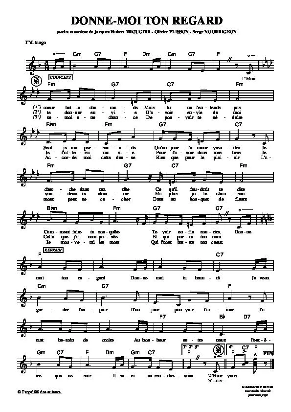 télécharger la partition d'accordéon Donne moi ton regard (Tango) au format PDF