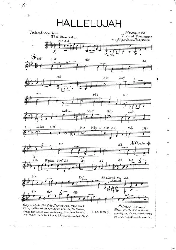 télécharger la partition d'accordéon Hallelujah (Charleston) au format PDF
