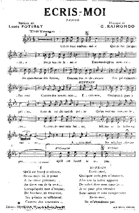 télécharger la partition d'accordéon Écris moi (Tango) au format PDF