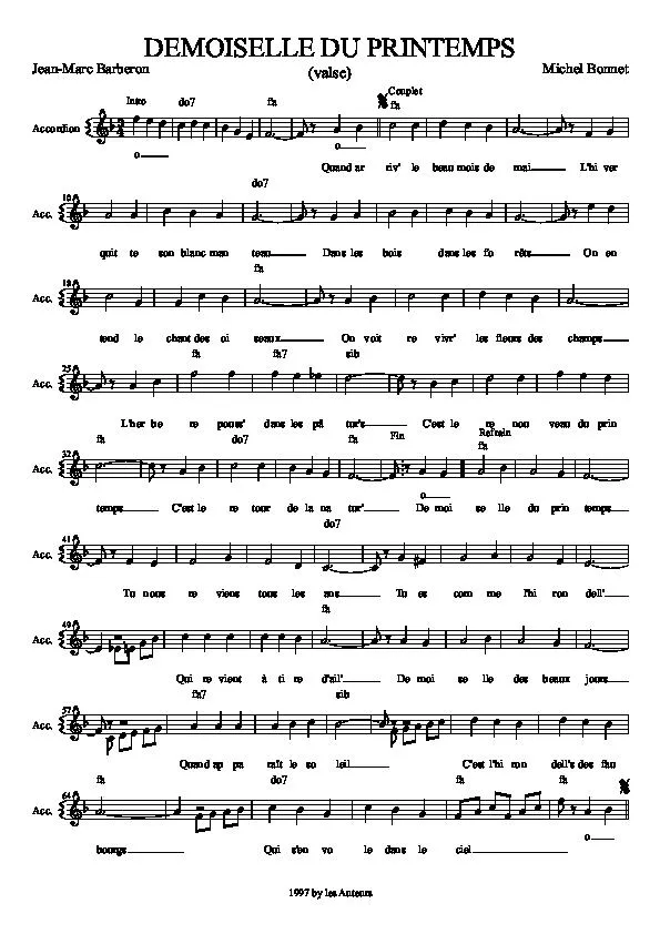 télécharger la partition d'accordéon Demoiselle du printemps (Valse) au format PDF