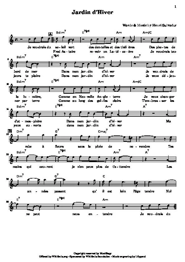 télécharger la partition d'accordéon Jardin d'hiver (Chant : Henri Salvador) au format PDF