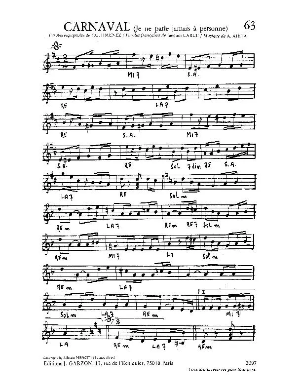 télécharger la partition d'accordéon Carnaval (Je ne parle jamais à personne) (Tango) au format PDF