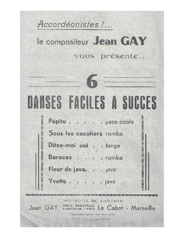 télécharger la partition d'accordéon Accordéonistes : Recueil 6 Danses faciles à succès (Pépito + Sous les cocotiers + Dites-moi oui + Baracas + Fleur de java + Yvette) au format PDF