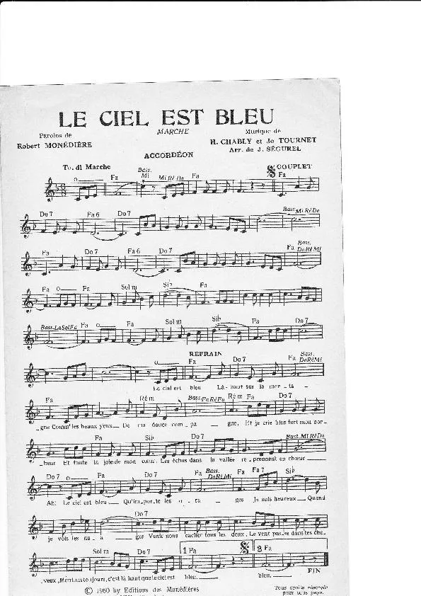télécharger la partition d'accordéon Le ciel est bleu (Marche) au format PDF