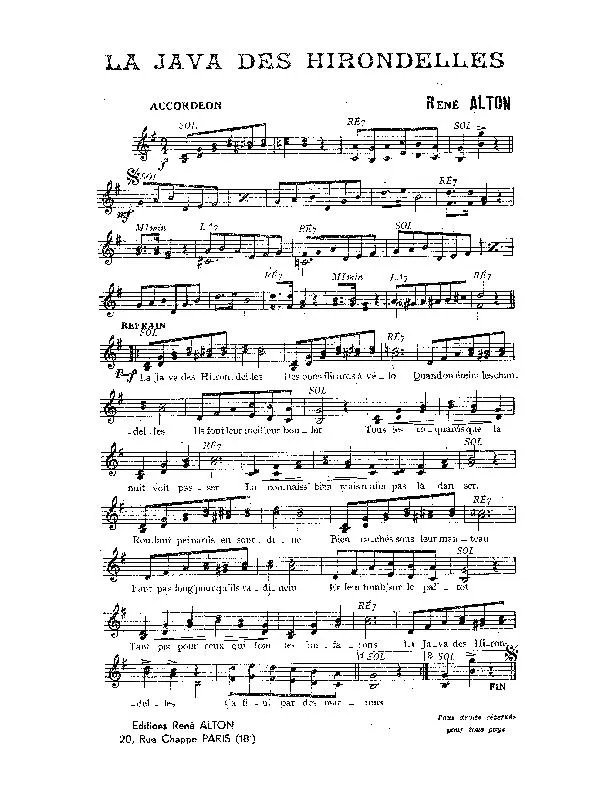 télécharger la partition d'accordéon La java des hirondelles (Orchestration Complète) au format PDF