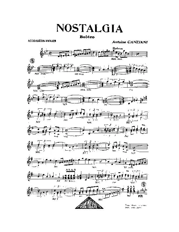 télécharger la partition d'accordéon Nostalgia (Boléro) au format PDF