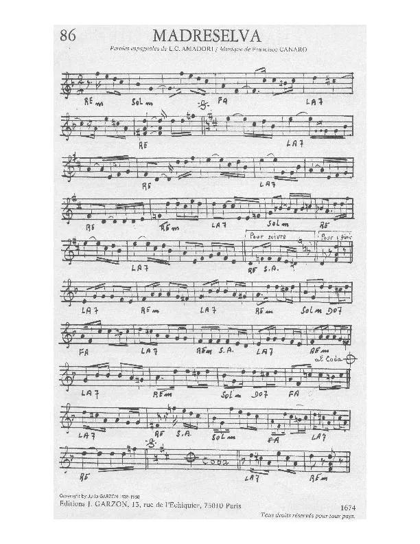 télécharger la partition d'accordéon Madreselva (Tango) au format PDF